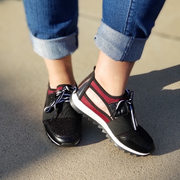 Shoes - Trendy Burgundy Black side slit sneakers